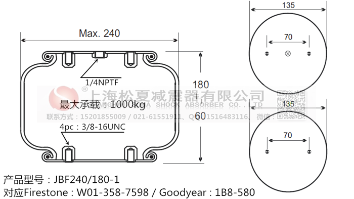 JBF240-180-1橡膠<a href='http://www.medici-italia.com/' target='_blank'><u>空氣彈簧</u></a>