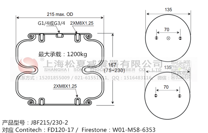 JBF215/230-2橡膠<a href='http://www.medici-italia.com/' target='_blank'><u>空氣彈簧</u></a>