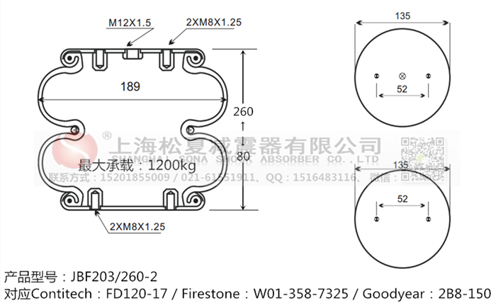 JBF203/260-2橡膠<a href='http://www.medici-italia.com/' target='_blank'><u>空氣彈簧</u></a>